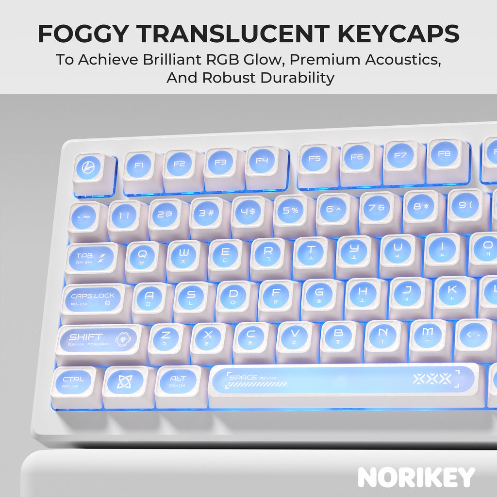 Rainbow Shine Through Keycaps — Crystal Clear Edge Glow, Korean Hangul Layout
