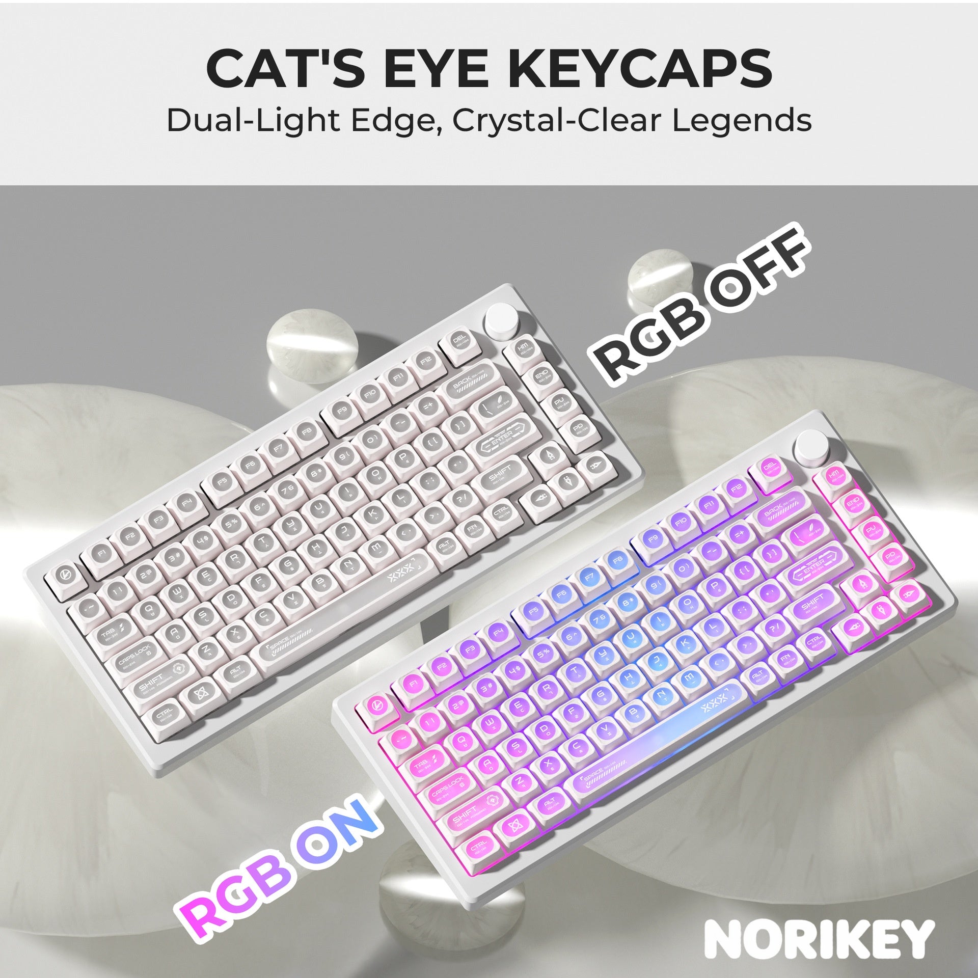 Rainbow Shine Through Keycaps — Crystal Clear Edge Glow, Korean Hangul Layout