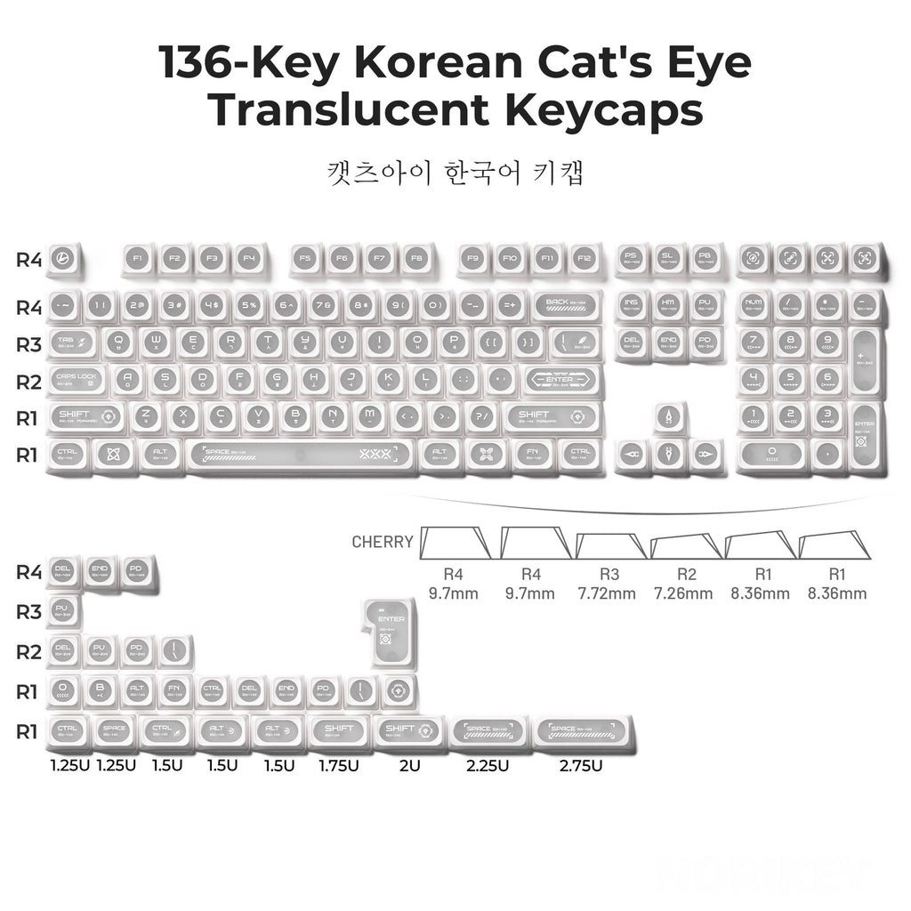 Rainbow Shine Through Keycaps — Crystal Clear Edge Glow, Korean Hangul Layout