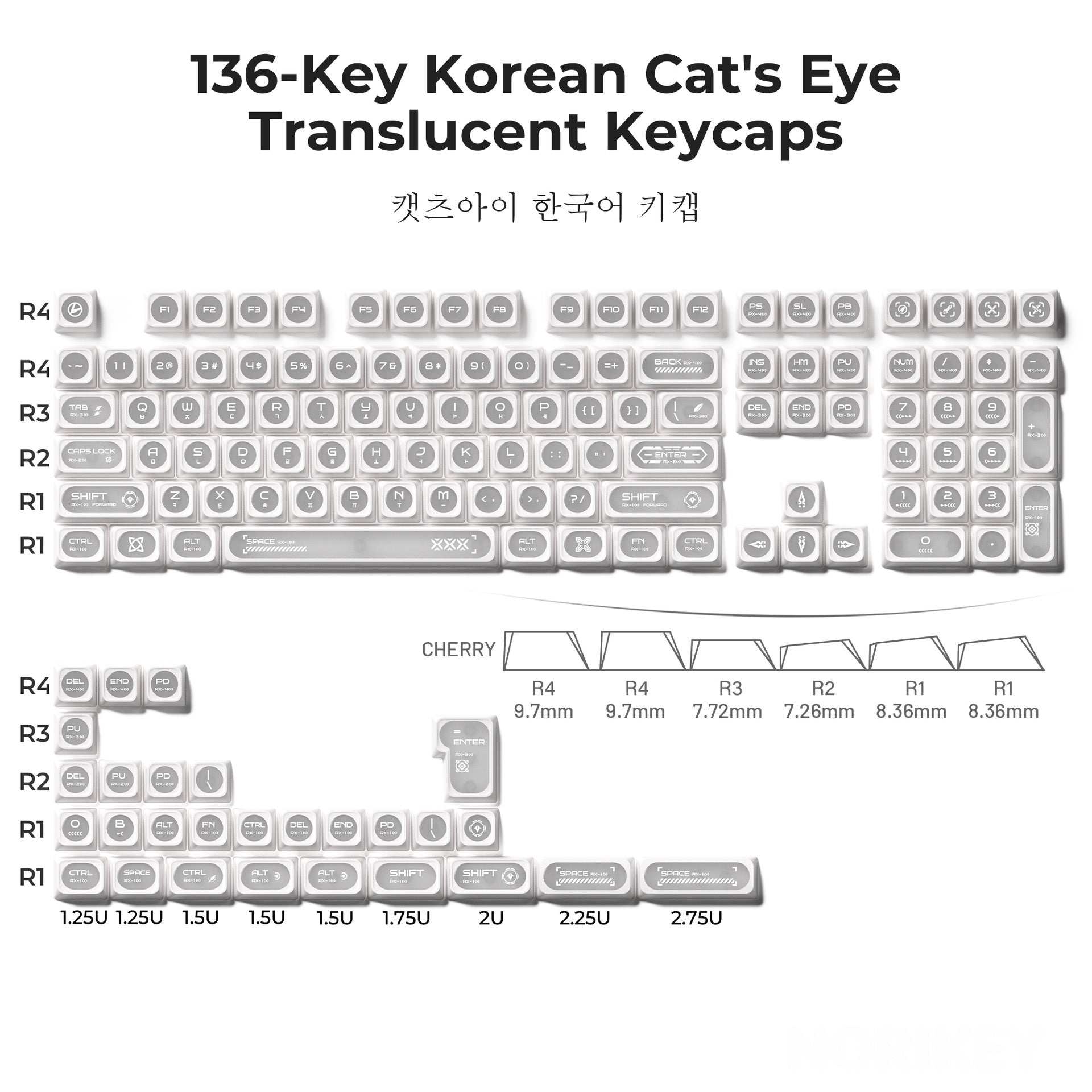 Rainbow Shine Through Keycaps — Crystal Clear Edge Glow, Korean Hangul Layout
