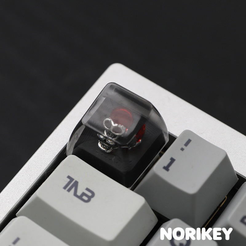 Dark Resin Artisan Keycap Red Skull Design – RGB Shine-Through MX