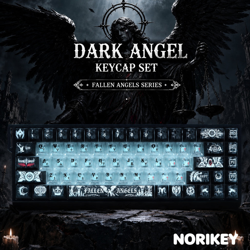 Dark Angel gothic shine-through keycaps 136-key set on backlit mechanical keyboard