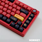 Red Samurai dye-sub PBT keycaps installed on mechanical keyboard