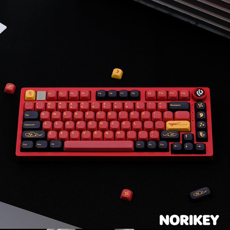 Red Samurai PBT keycap set full layout, black red gold colorway