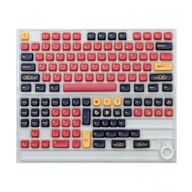 Red Samurai PBT keycap set top view, 131-key full layout
