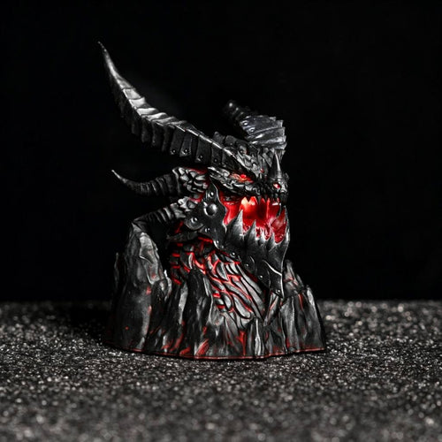 Armored Dragon Head Resin Artisan Keycap — Lava Core, Two-Piece Design