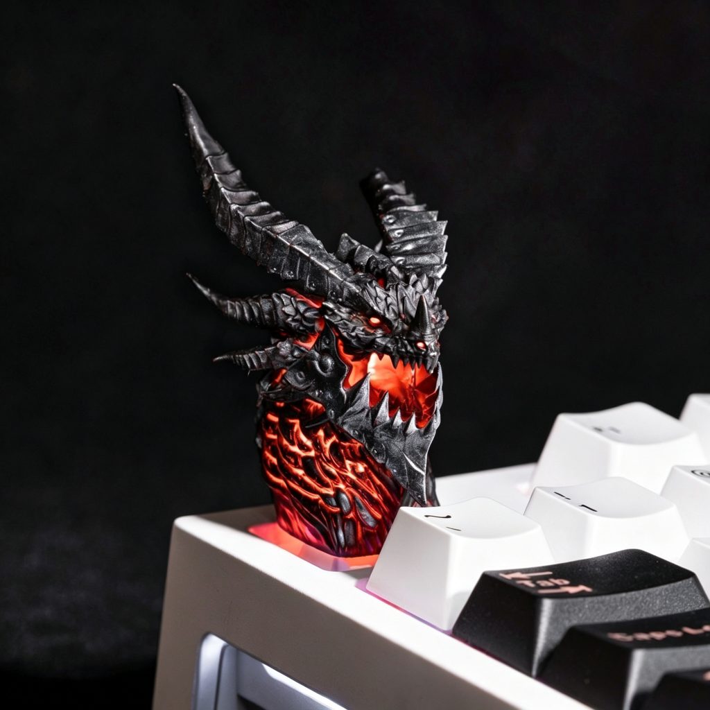 Armored Dragon Head Resin Artisan Keycap — Lava Core, Two-Piece Design