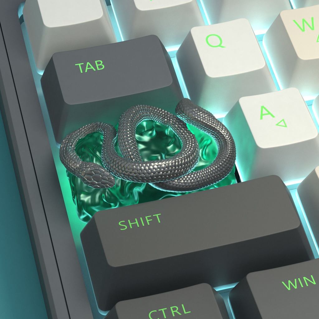 Resin Artisan Keycap — 1.75U Green Snake Handmade Caps Lock