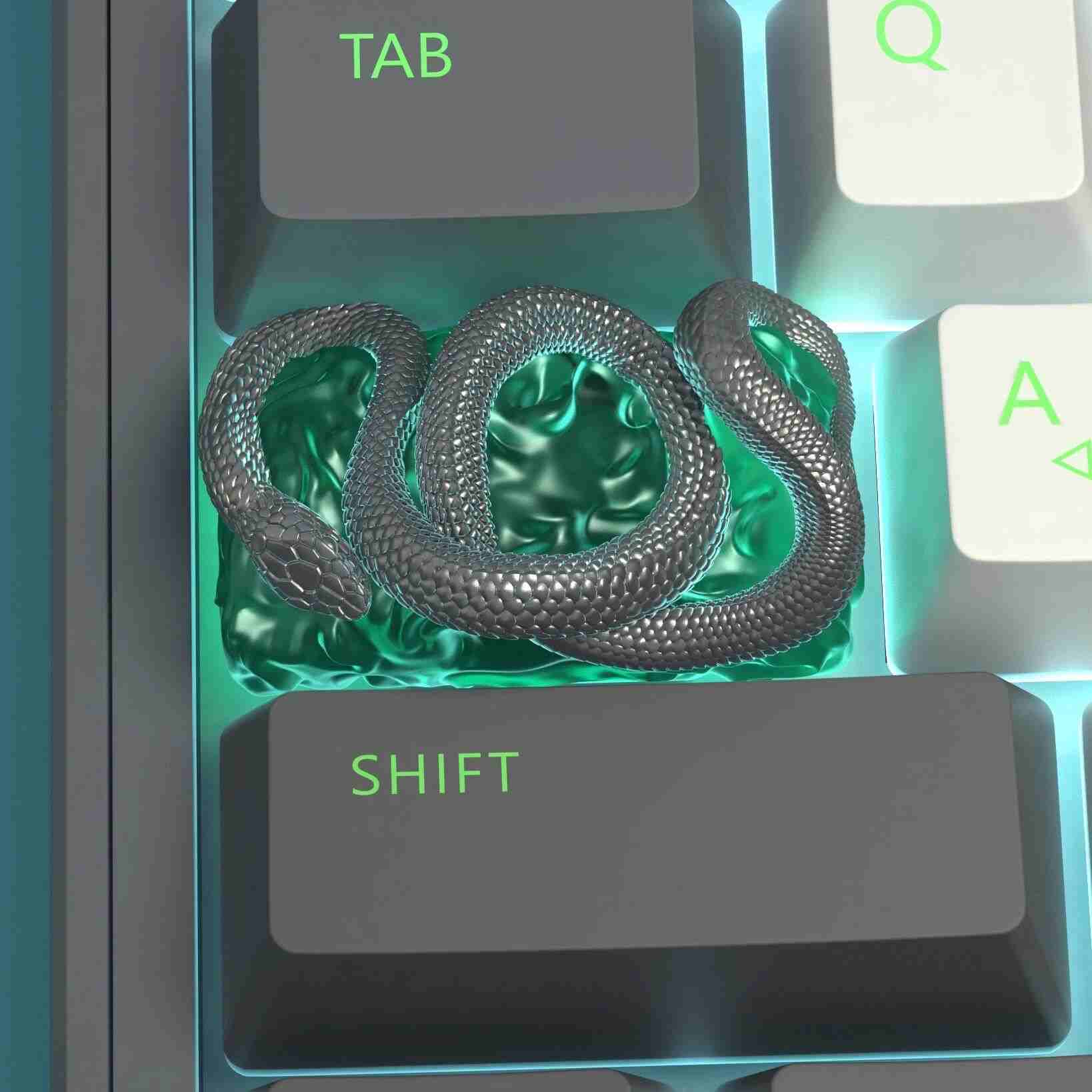 Resin Artisan Keycap — 1.75U Green Snake Handmade Caps Lock