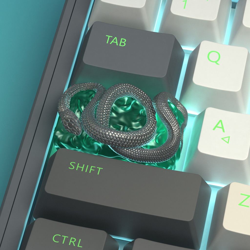Resin Artisan Keycap — 1.75U Green Snake Handmade Caps Lock