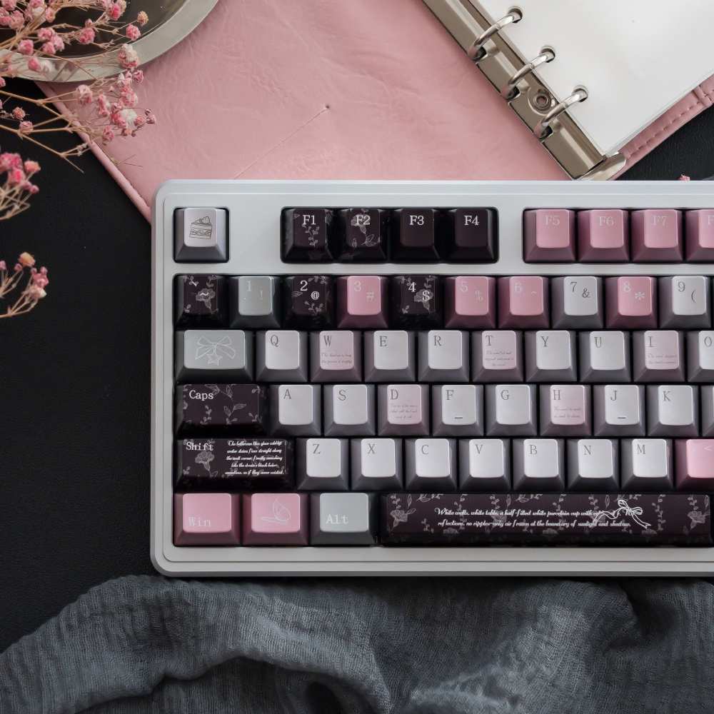 Black Pink Metallic PBT Keycaps — Pearlescent Pink & Butterfly | Sublimation Set