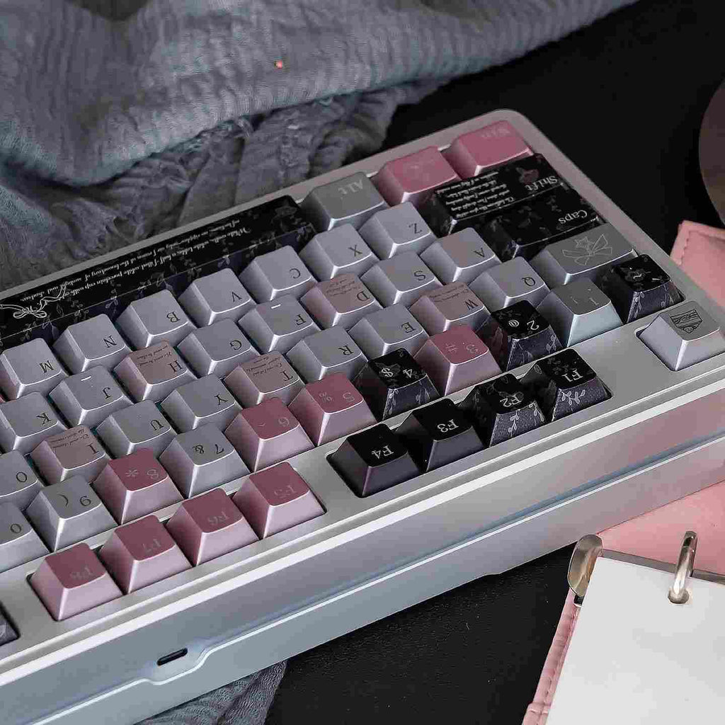 Black Pink Metallic PBT Keycaps — Pearlescent Pink & Butterfly | Sublimation Set