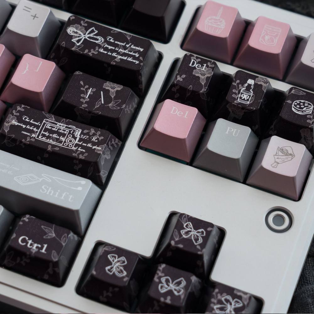 Black Pink Metallic PBT Keycaps — Pearlescent Pink & Butterfly | Sublimation Set