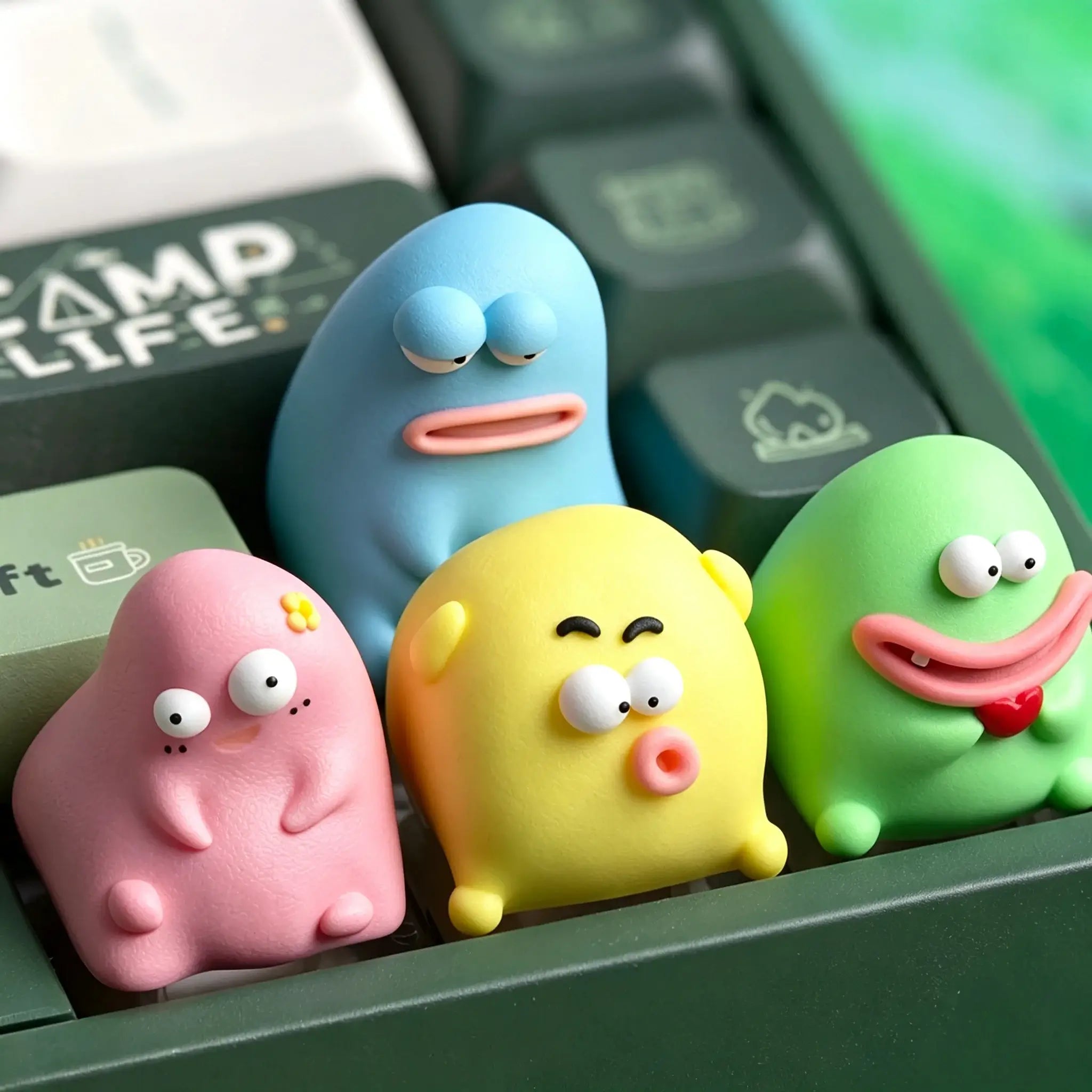 Ugly Cute Monster Artisan Keycap of 4 characters (Pink / Yellow / Green / Blue)