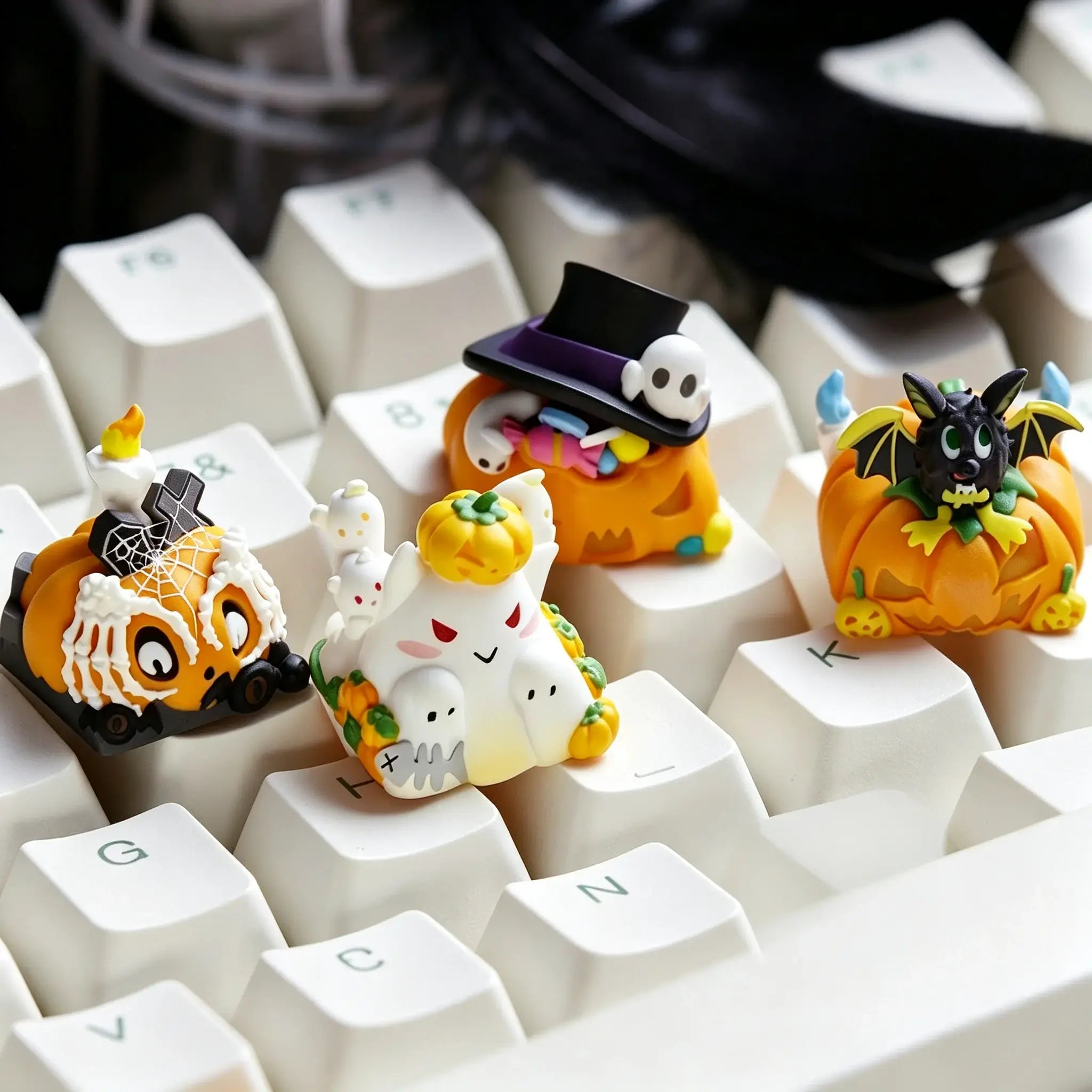 Halloween Pumpkin Resin Keycap | Pumpkin, Ghost, Bat, and Candy Skull Cap