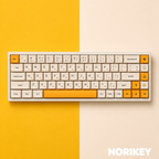 Honey Milk cute Cherry profile PBT keycap set installed on mechanical keyboard with creamy beige alphas and yellow modifiers