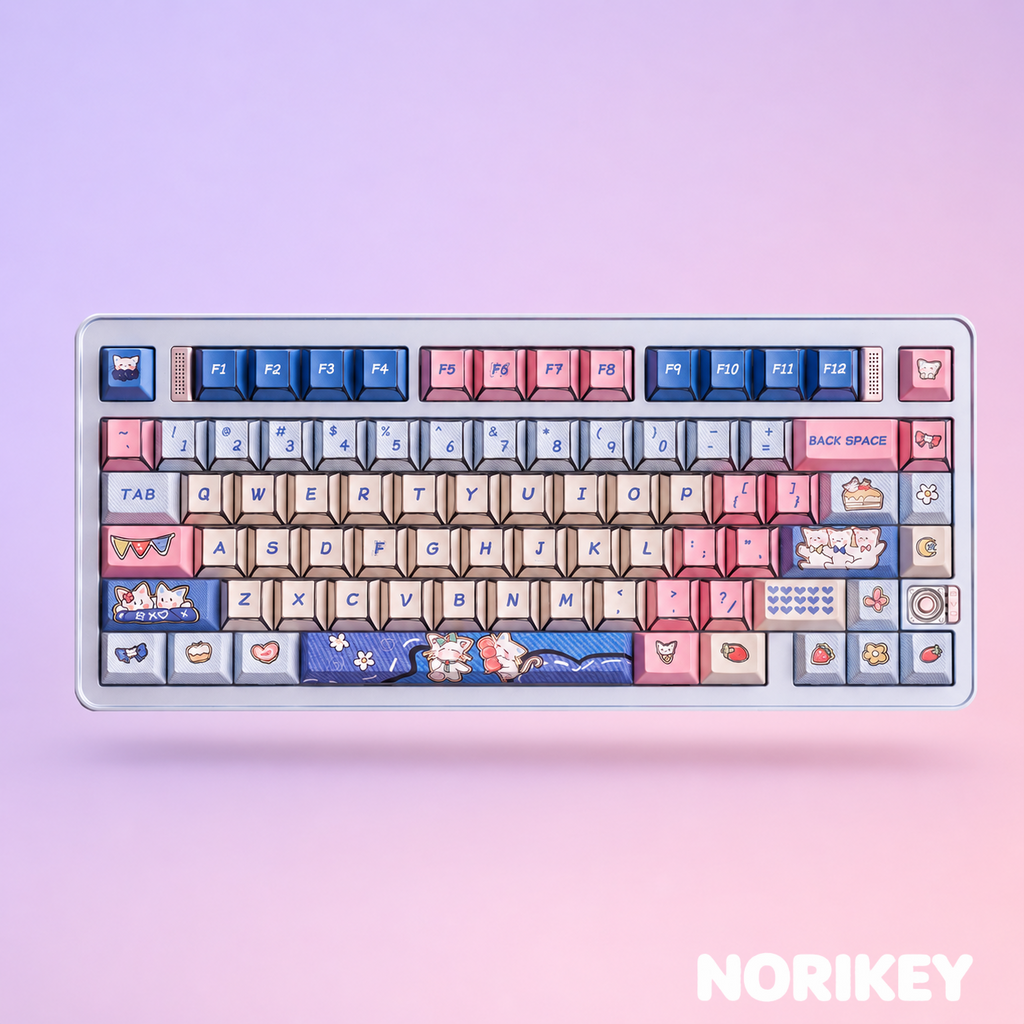 Comic Khaki Cute Cat PBT Keycaps (135-Key, Cherry Profile)