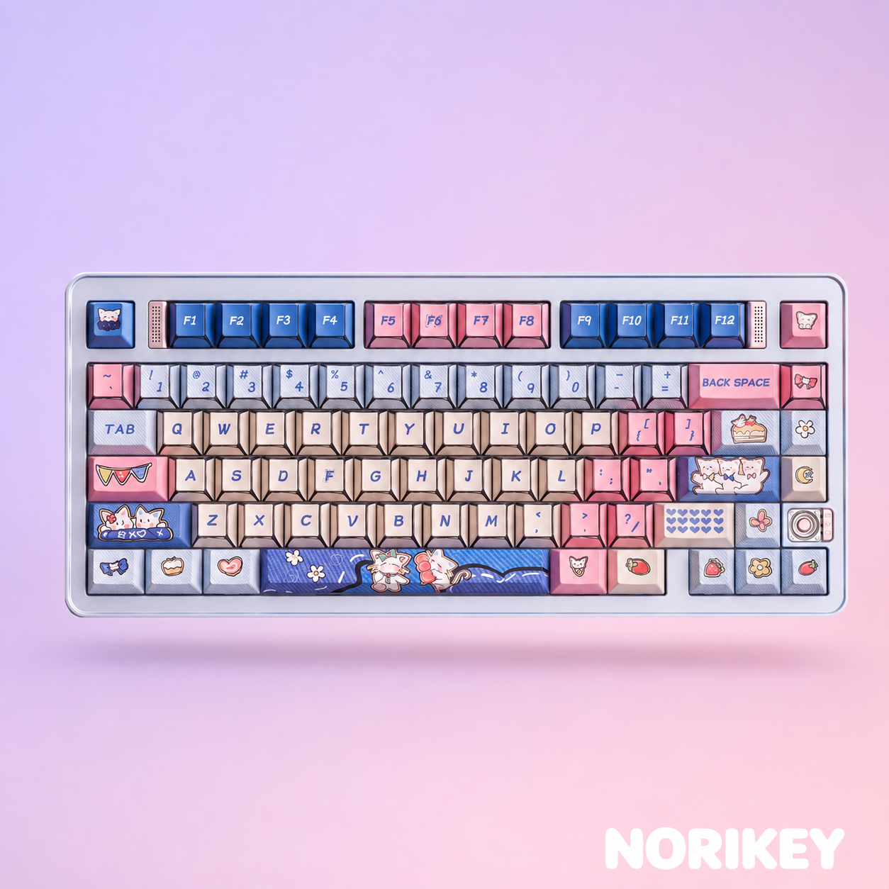 Comic Khaki Cute Cat PBT Keycaps (135-Key, Cherry Profile)