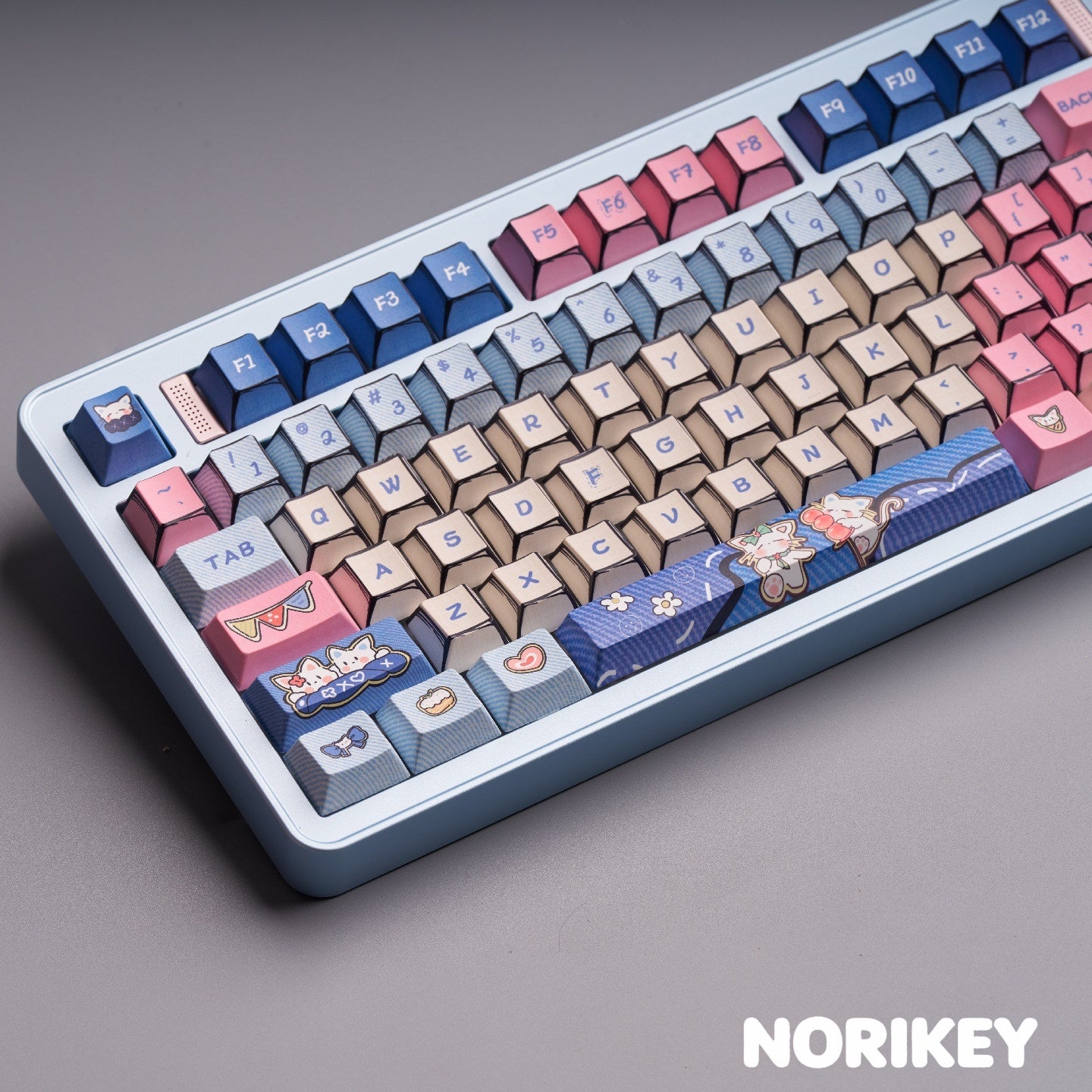 Comic Khaki Cute Cat PBT Keycaps (135-Key, Cherry Profile)