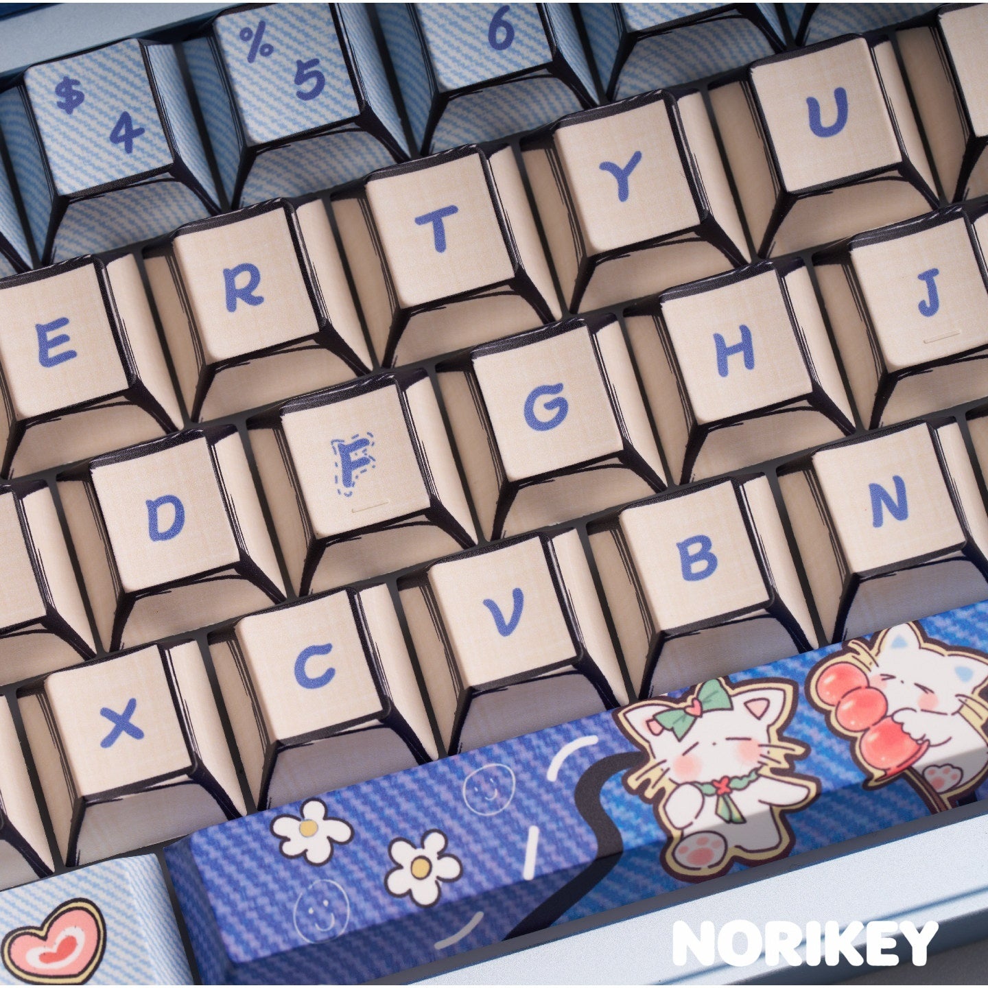 Comic Khaki Cute Cat PBT Keycaps (135-Key, Cherry Profile)