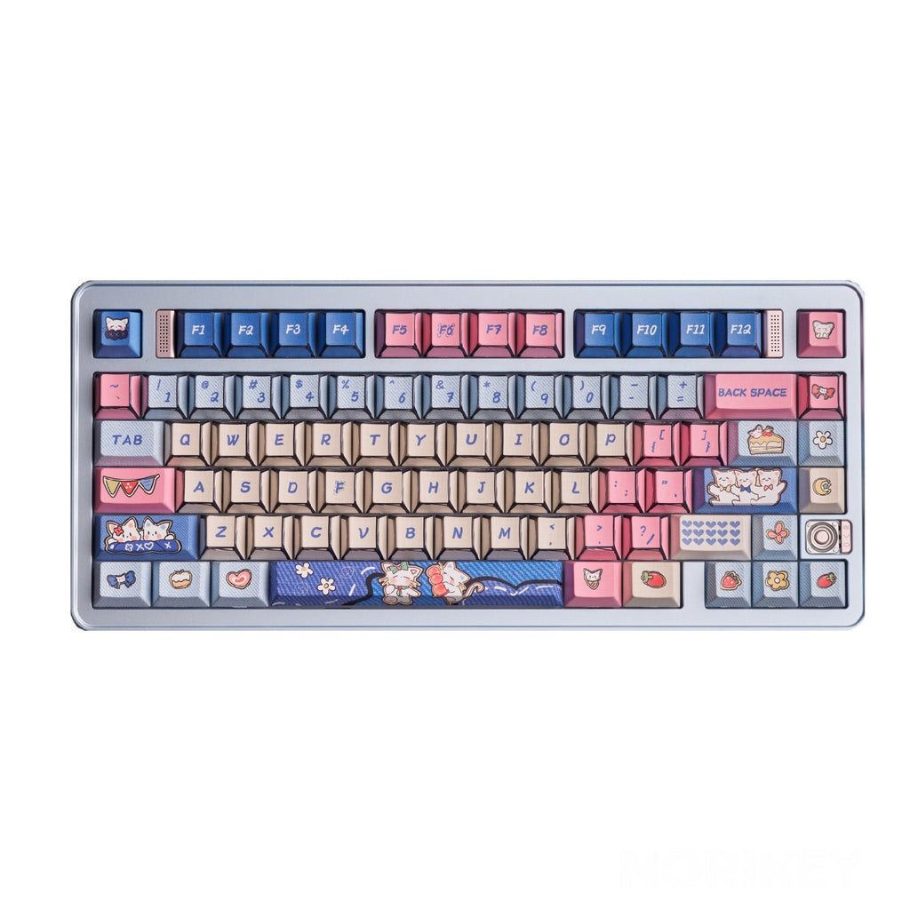 Comic Khaki Cute Cat PBT Keycaps (135-Key, Cherry Profile)