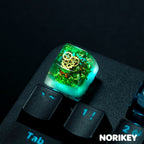 Steampunk Moss Artisan Resin Keycap – Handcrafted Gear Design Shine-Through MX Keycap