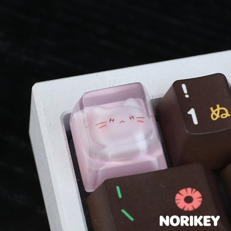 Pink Cat Resin Artisan Keycap – Frosted Translucent Design