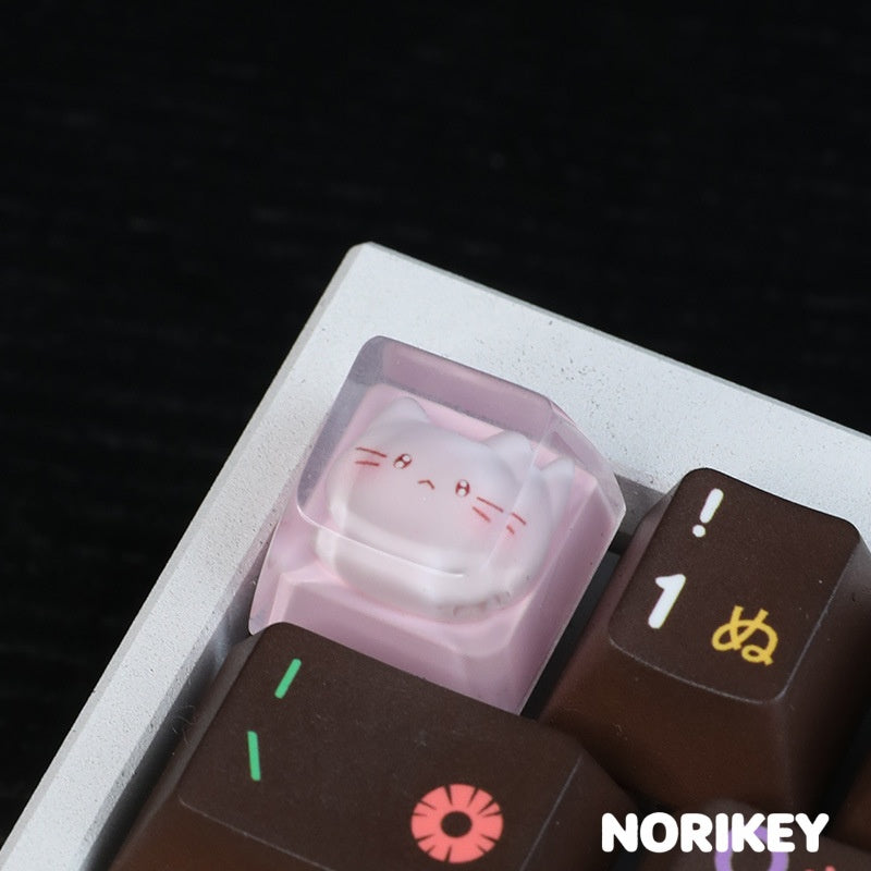 Pink Cat Resin Artisan Keycap – Frosted Translucent Design