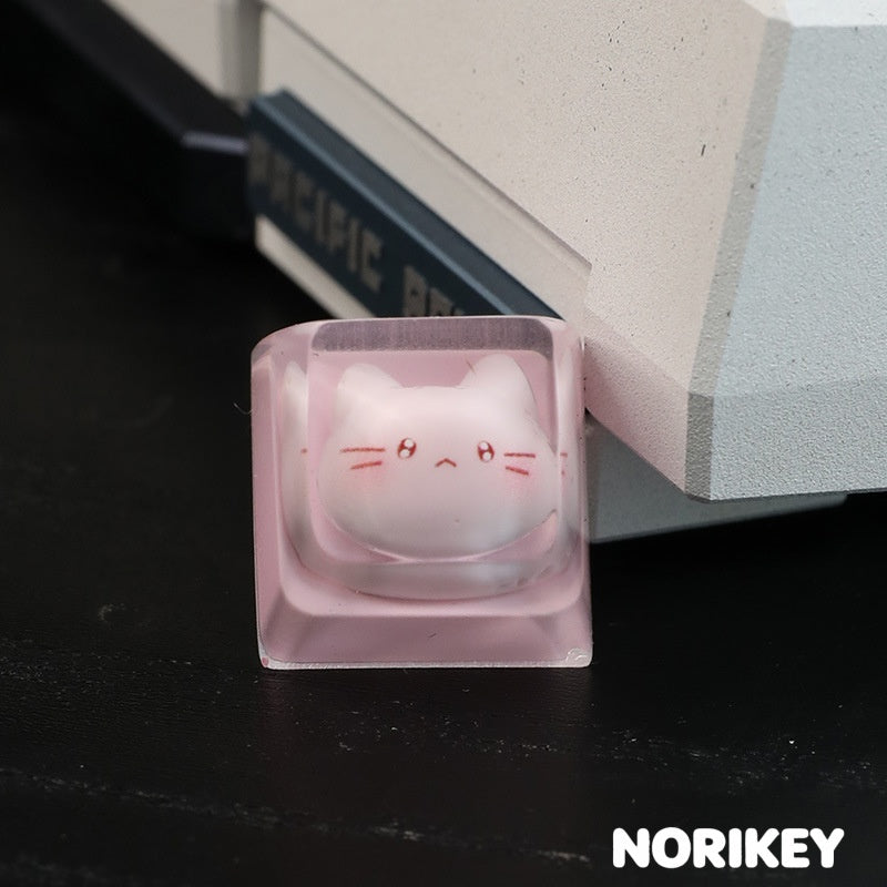 Pink Cat Resin Artisan Keycap – Frosted Translucent Design