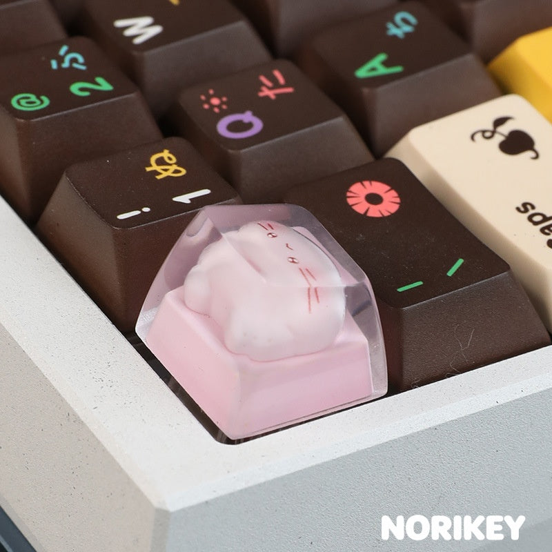 Pink Cat Resin Artisan Keycap – Frosted Translucent Design