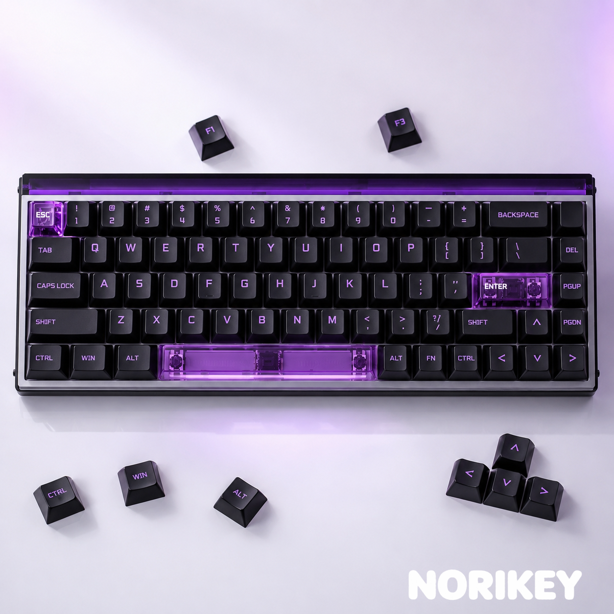 68-Key Frosted PC Translucent Clear Keycap Set — Cherry Profile, RGB Backlit