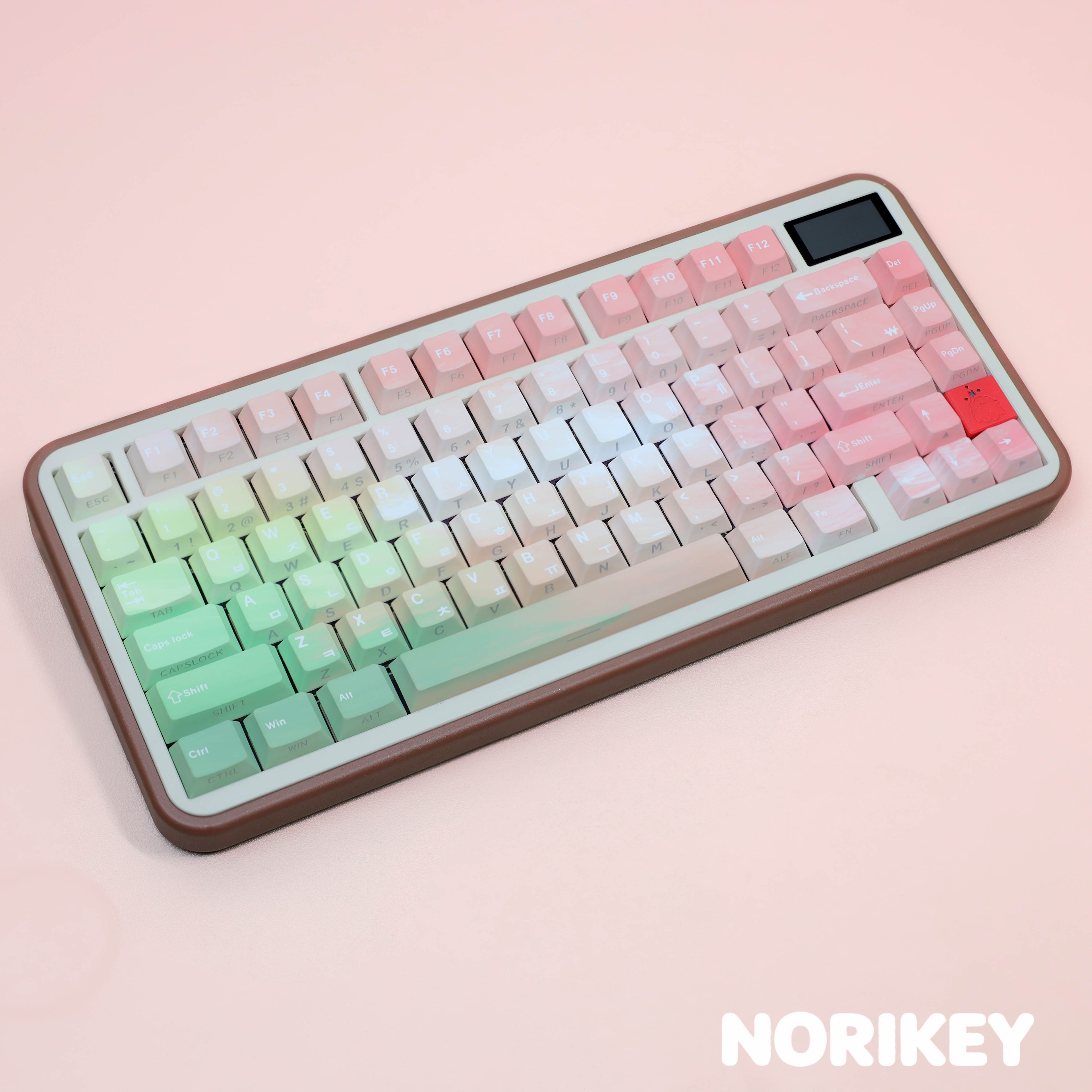 Sprite keycaps, dual-language legends close-up
