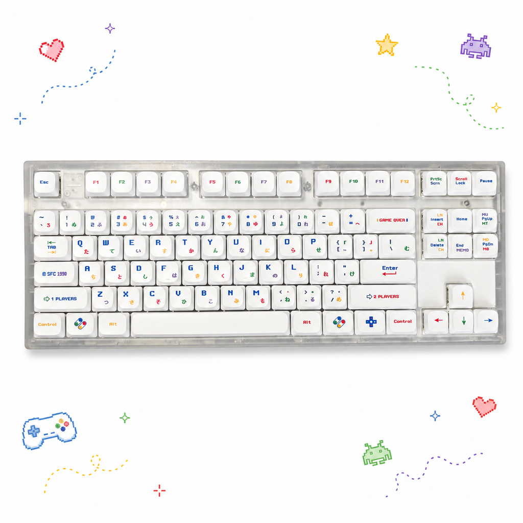 White low-profile keycap set, 98-key PBT dye-sub