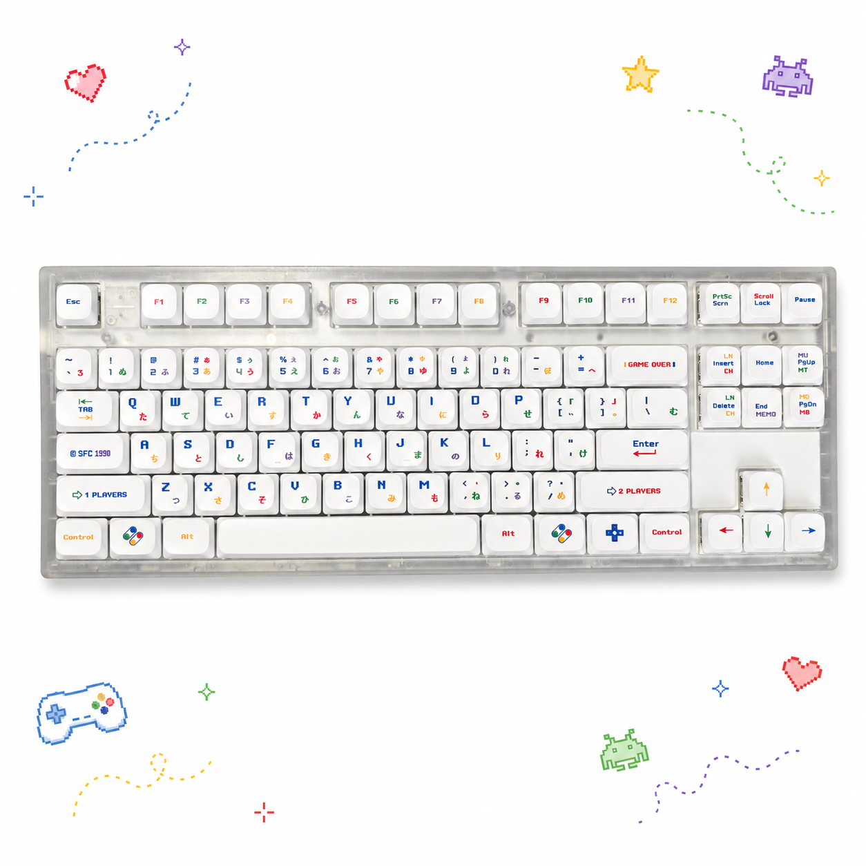 White low-profile keycap set, 98-key PBT dye-sub