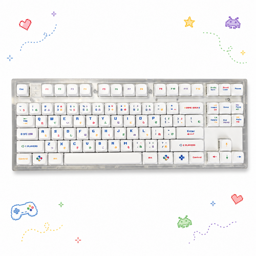 White low-profile keycap set, 98-key PBT dye-sub