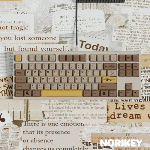 NORIKEY retro brown and yellow mechanical keyboard.