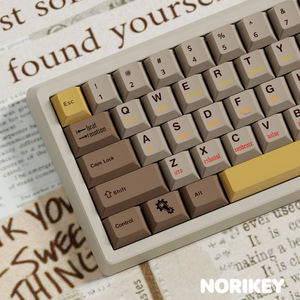 Left side view of NORIKEY brown keycaps.