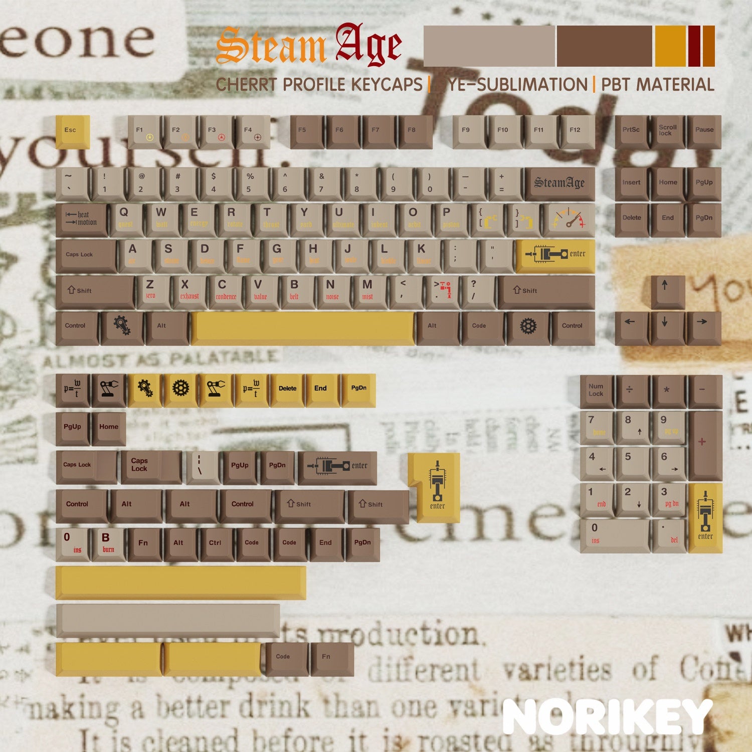 NORIKEY brown keycap set layout.