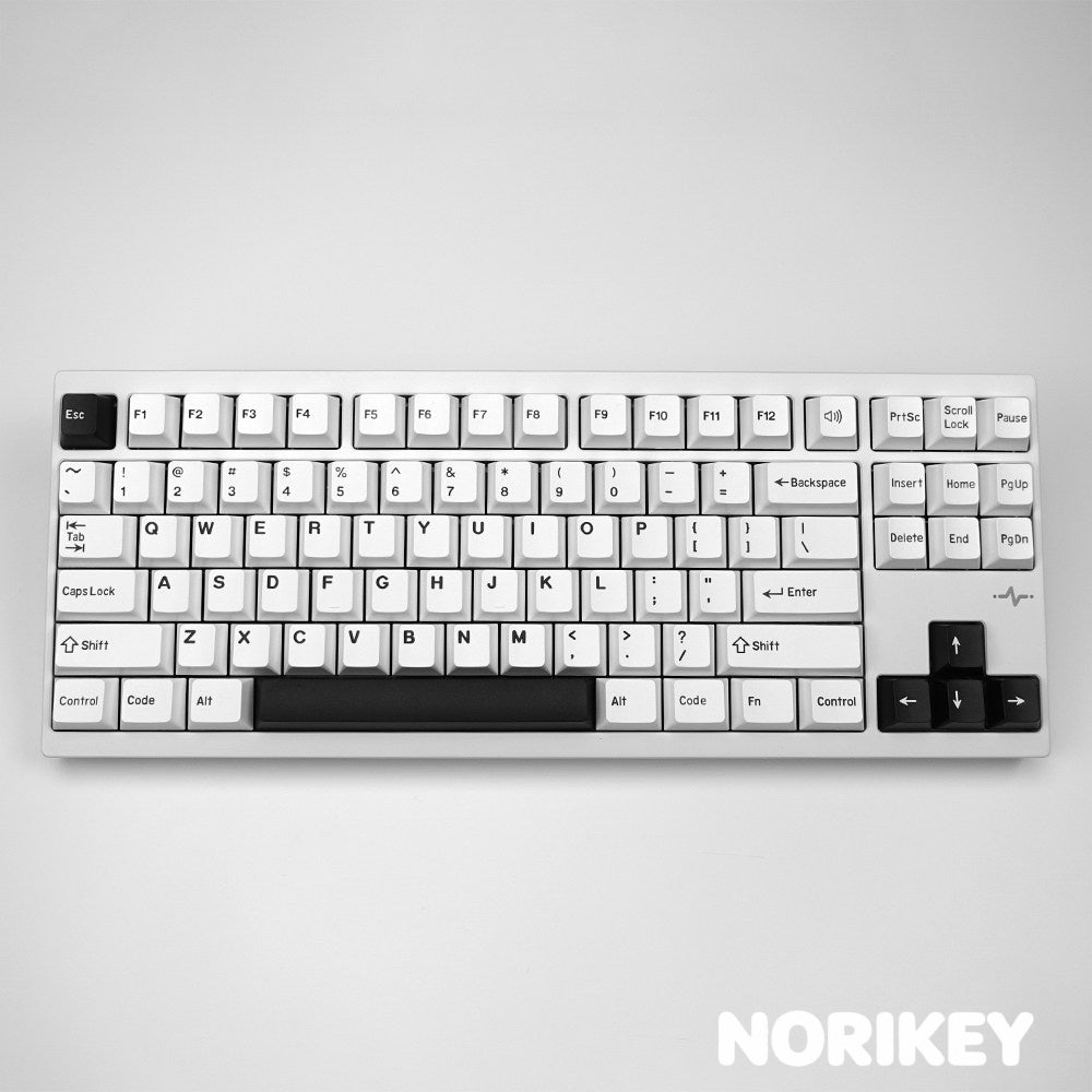 BOW black and white doubleshot PBT keycaps in Cherry profile on a mechanical keyboard