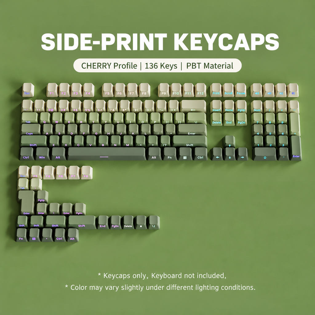 Side-printed green keycaps